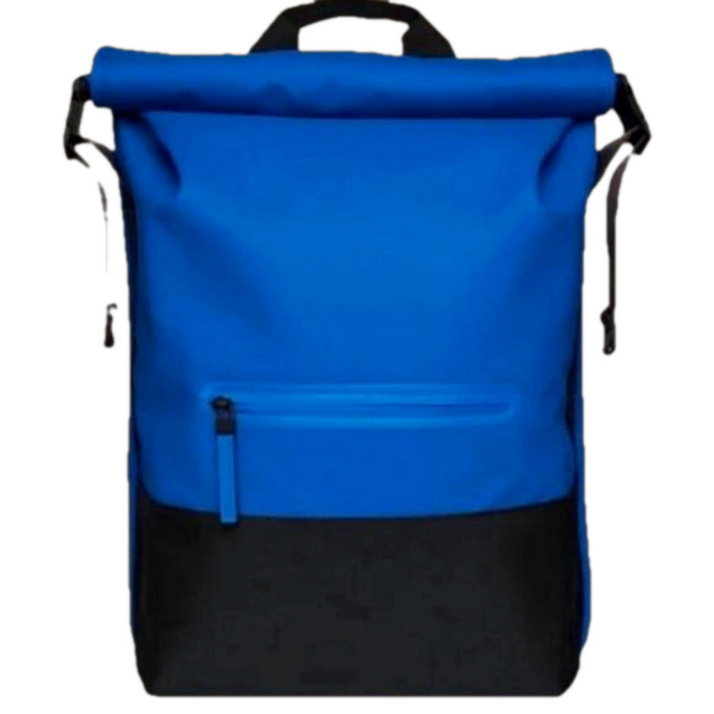 Blue and Black Roll-Top Backpack